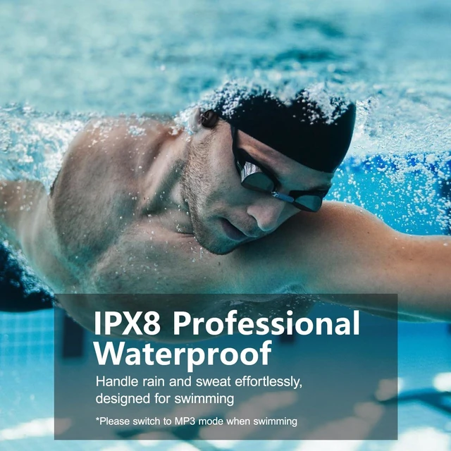 Alt view image 2 of 7 - Bone Conduction Headphones for Swimming, Waterproof Swimming Headphones IPX8 Waterproof Earbuds for Swimming, Open Ear Earbuds With 32GB MP3 Mode,8H Playtime Bluetooth 5.4 for Running