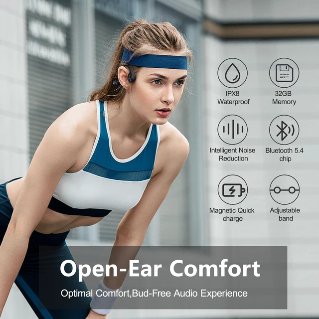 Alt view image 3 of 7 - Bone Conduction Headphones for Swimming, Waterproof Swimming Headphones IPX8 Waterproof Earbuds for Swimming, Open Ear Earbuds With 32GB MP3 Mode,8H Playtime Bluetooth 5.4 for Running