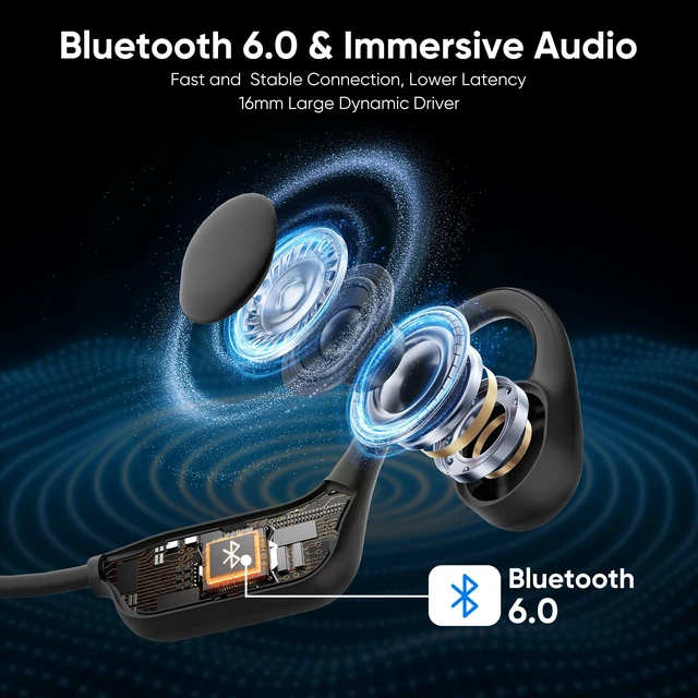 Alt view image 2 of 7 - Nanajorwa New Bone Conduction Headphones, Bluetooth 6.0 Open Ear Running Headphones, 26g Lightweight, IPX6 Waterproof, 8H Playtime Bone Conduction Earbuds with Mic for Workout, Cycling and Hiking