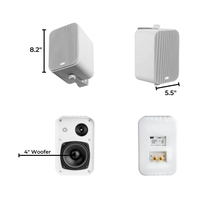Alt view image 3 of 6 - 4" Outdoor Patio Speaker Pair 80W, IP54 Weather Resistant, Aluminum White AP450