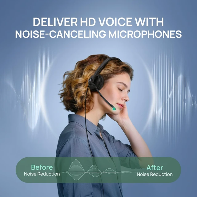 Alt view image 5 of 7 - Phone Headsets for Office Phones YHS34 QD to RJ9 Wired Headset | Leather ear pads,Compatible with Poly Snom Grandstream Phones Desk Landline Headset with Microphone -Mono/72g/2.1m Cable