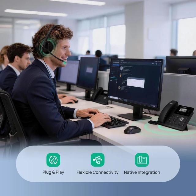 Alt view image 7 of 7 - Phone Headsets for Office Phones YHS34 QD to RJ9 Wired Headset | Leather ear pads,Compatible with Poly Snom Grandstream Phones Desk Landline Headset with Microphone -Mono/72g/2.1m Cable