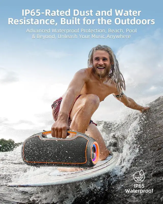 Alt view image 5 of 7 - Portable Bluetooth Speakers Wireless, 200W MAX Loud Powerful Speaker w/Deep Bass, IP65 Waterproof/ BT5.4, for Outdoor, Party, Camping, Tailgating, Beach, Large Workshop, Garage, 24H Playtime