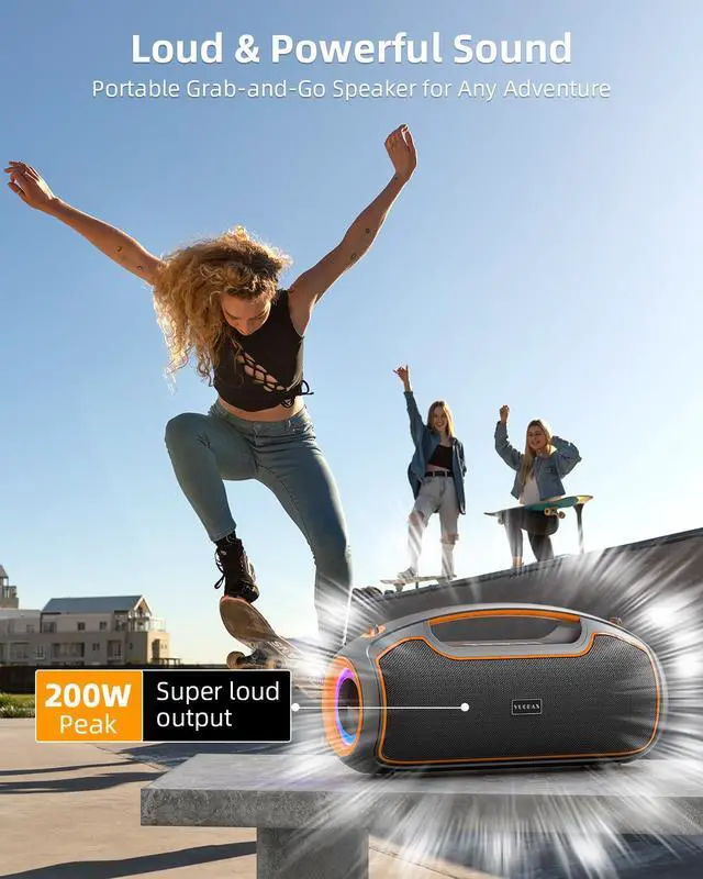 Alt view image 4 of 7 - Portable Bluetooth Speakers Wireless, 200W MAX Loud Powerful Speaker w/Deep Bass, IP65 Waterproof/ BT5.4, for Outdoor, Party, Camping, Tailgating, Beach, Large Workshop, Garage, 24H Playtime