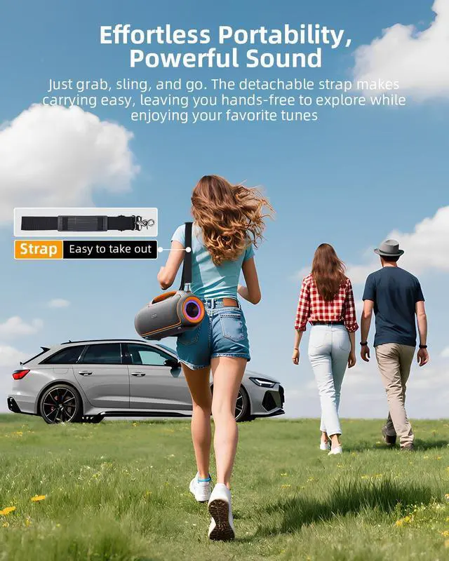 Alt view image 7 of 7 - Portable Bluetooth Speakers Wireless, 200W MAX Loud Powerful Speaker w/Deep Bass, IP65 Waterproof/ BT5.4, for Outdoor, Party, Camping, Tailgating, Beach, Large Workshop, Garage, 24H Playtime