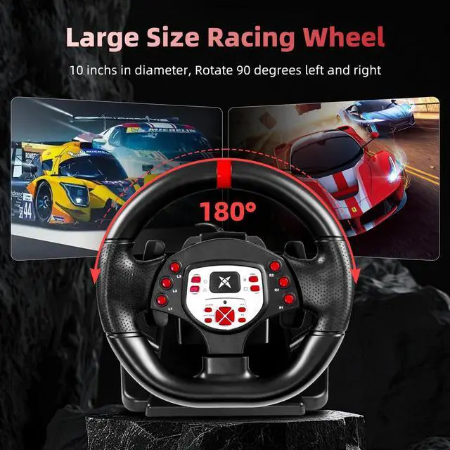 Alt view image 3 of 7 - Racing Wheel - Gaming Steering Wheel for PC, 180 Degree Universal Usb Car Sim Race Steering Wheel with Pedals for PS4, PS3, Xbox Series X|S, Xbox One, Switch - Height & Tilt Adjustable