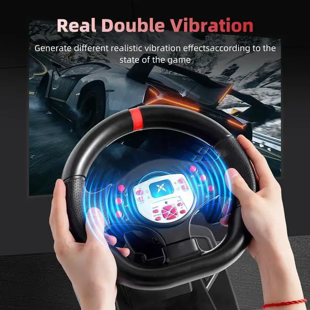 Alt view image 4 of 7 - Racing Wheel - Gaming Steering Wheel for PC, 180 Degree Universal Usb Car Sim Race Steering Wheel with Pedals for PS4, PS3, Xbox Series X|S, Xbox One, Switch - Height & Tilt Adjustable