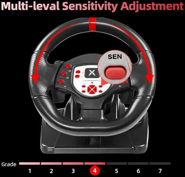 Alt view image 7 of 7 - Racing Wheel - Gaming Steering Wheel for PC, 180 Degree Universal Usb Car Sim Race Steering Wheel with Pedals for PS4, PS3, Xbox Series X|S, Xbox One, Switch - Height & Tilt Adjustable