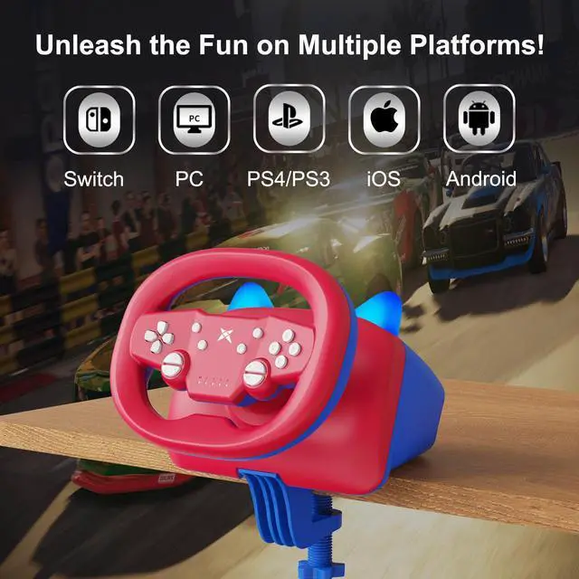 Alt view image 2 of 7 - Gaming Steering Wheel with Pedals, 270 Degree Racing Wheel with Dual-Vibration Motors, Wireless Steering Wheel for PS4, PC, Switch, PS3, IOS, Android Racing Games