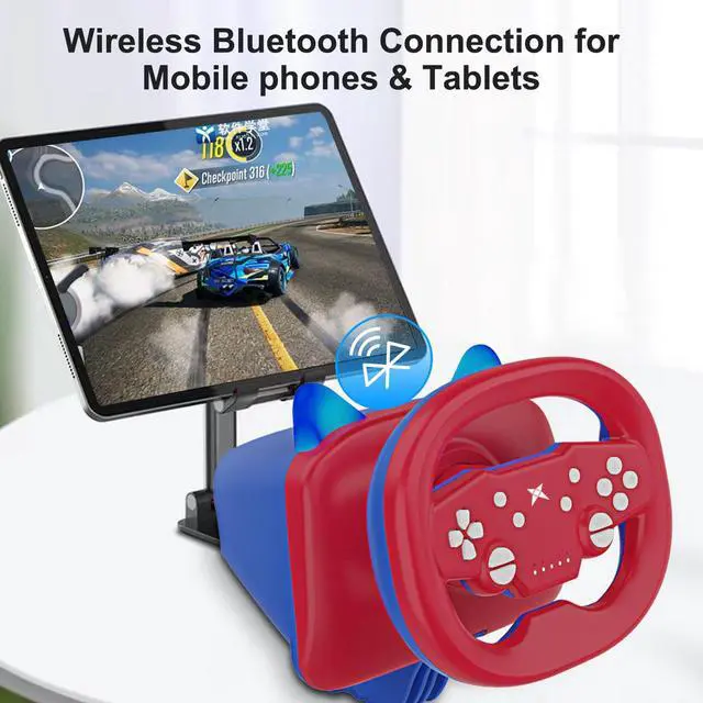 Alt view image 3 of 7 - Gaming Steering Wheel with Pedals, 270 Degree Racing Wheel with Dual-Vibration Motors, Wireless Steering Wheel for PS4, PC, Switch, PS3, IOS, Android Racing Games
