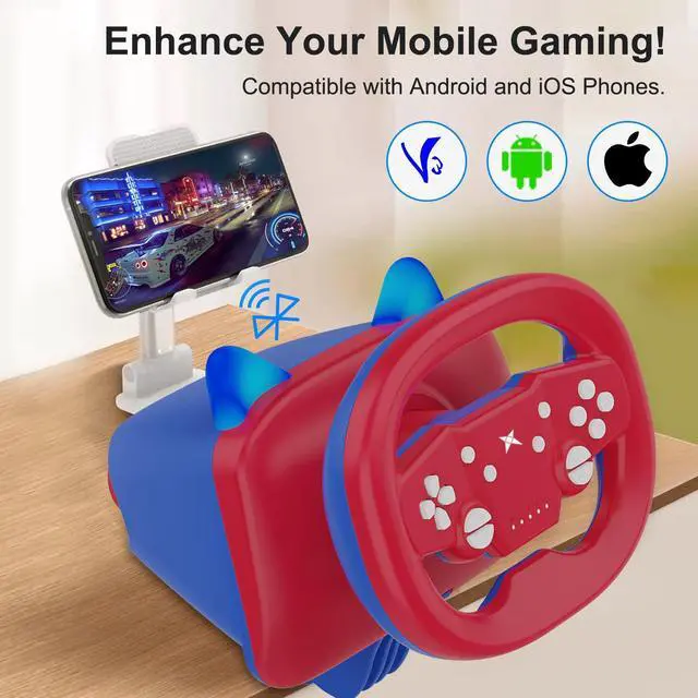 Alt view image 6 of 7 - Gaming Steering Wheel with Pedals, 270 Degree Racing Wheel with Dual-Vibration Motors, Wireless Steering Wheel for PS4, PC, Switch, PS3, IOS, Android Racing Games