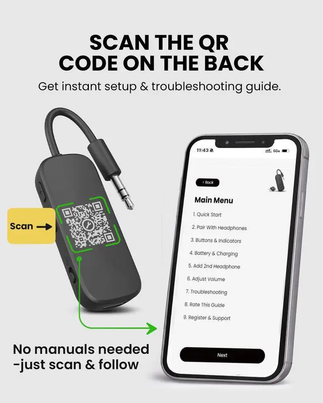 Alt view image 7 of 7 - Relay Airplane Bluetooth Adapter for AirPods, Bose & Wireless Headphones, Qualcomm Chip, aptX Adaptive & HD Audio Transmitter, 25Hrs Battery, 3.5mm AUX for Flight, Travel & Gym