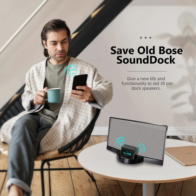Alt view image 4 of 7 - 30 Pin Bluetooth Adapter Receiver for Bose SoundDock (Not for Cars) 30 Pin Dock Speakers with 3.5mm Aux Cable, Screen Display, Low Latency