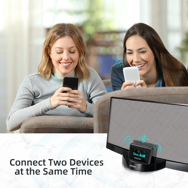 Alt view image 7 of 7 - 30 Pin Bluetooth Adapter Receiver for Bose SoundDock (Not for Cars) 30 Pin Dock Speakers with 3.5mm Aux Cable, Screen Display, Low Latency