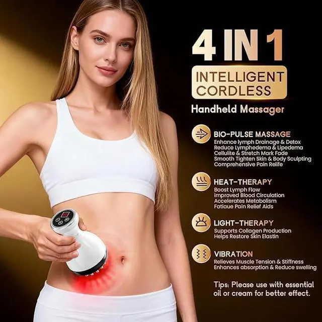 Alt view image 2 of 3 - Lymphatic Drainage Massager & Anti Cellulite Massage Tool, Helps Reduce Stretch Marks & Cellulite, for Legs, Arms & Belly, Body Sculpting Machine with Microcurrent & Red-Light & Heat & Vibration