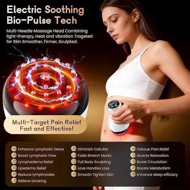 Alt view image 3 of 3 - Lymphatic Drainage Massager & Anti Cellulite Massage Tool, Helps Reduce Stretch Marks & Cellulite, for Legs, Arms & Belly, Body Sculpting Machine with Microcurrent & Red-Light & Heat & Vibration