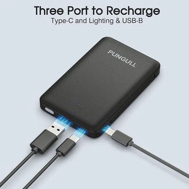 Alt view image 3 of 3 - Slim Portable Charger 5000mAh - Compact Mini Small Power Bank Built-in Cable Cute Mobile Cell Phone External Battery Pack 5V 2.1A USB-C Compatible with iPhones 6/7/8/X/XS/XR/11/12/13/14 Airpods