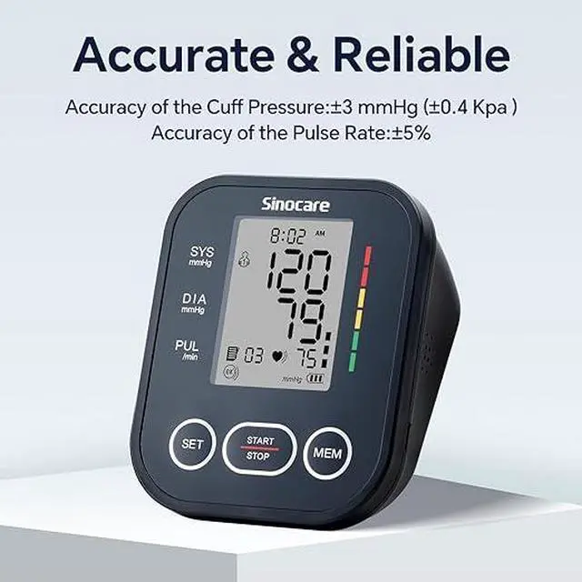 Alt view image 3 of 4 - Sinocare Blood Pressure Monitor, Upper Arm Blood Pressure Monitors for Home Use, Adjustable Arm Cuff 8.6"-16.5", One-Button Operation, Dual User, Accurate & Practical (Black)