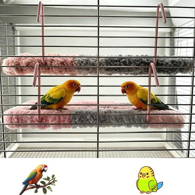 Alt view image 5 of 7 - Soft Plush Bird Nest Hanging Cage Bed, Warm Sleeping Platform for Parrot, Suitable for Parakeet, Lovebird, Budgie, Cockatoo and Macaw (Pink)
