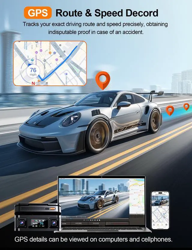 Alt view image 4 of 7 - 360° View 4K 4 Channel Dash Cam Front and Rear Inside Left Right, Built-in GPS, 5.8GHz WiFi, Car Dash Camera for Cars with App Connect, Support Parking Mode, G-Sensor, Free 128GB Card