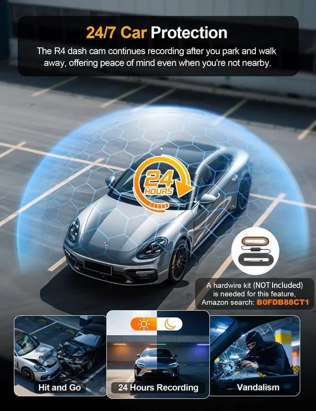Alt view image 5 of 7 - 360° View 4K 4 Channel Dash Cam Front and Rear Inside Left Right, Built-in GPS, 5.8GHz WiFi, Car Dash Camera for Cars with App Connect, Support Parking Mode, G-Sensor, Free 128GB Card