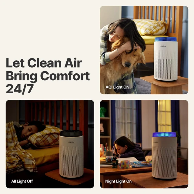 Alt view image 5 of 7 - COWAY Air Purifier for Bedroom up to 500 ft², HEPA and Deodorization Filter for Smoke, Allergies, Pet Dander, AQI Monitor, Auto Mode, Filter Indicator, Night Light, 2yr Warranty, Airmega 50 White