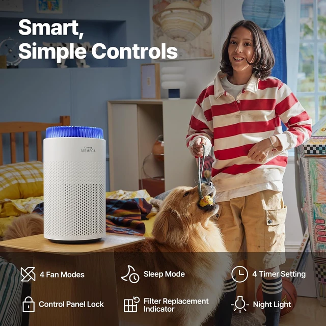 Alt view image 7 of 7 - COWAY Air Purifier for Bedroom up to 500 ft², HEPA and Deodorization Filter for Smoke, Allergies, Pet Dander, AQI Monitor, Auto Mode, Filter Indicator, Night Light, 2yr Warranty, Airmega 50 White