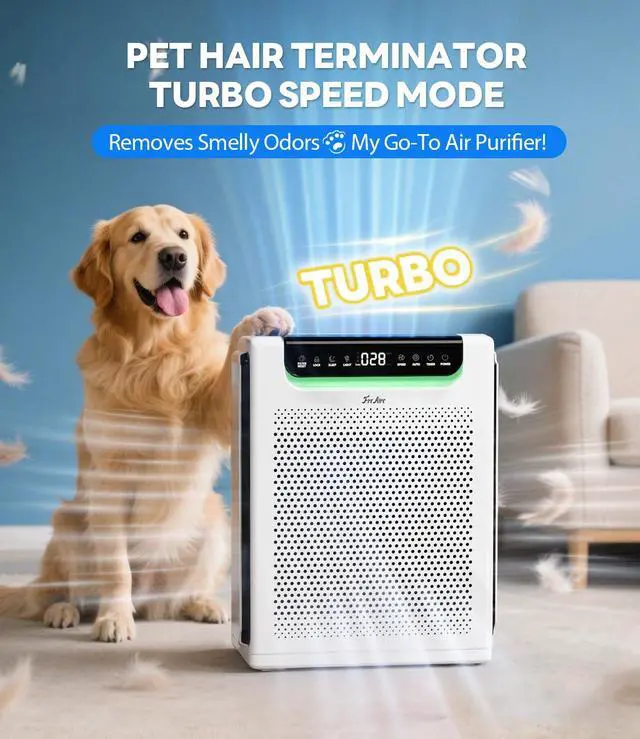 Alt view image 2 of 7 - Air Purifiers for Home Large Room, Cover Up to 2600 Ft² with Washable Filters, Powerful Turbo Mode, PM2.5 Air Quality Display, 22dB Sleep Mode, Air Cleaner for Pets Hair, Smoke, Odors, HAP607, White