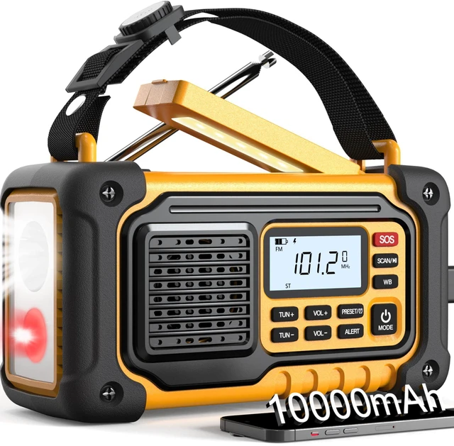 Main image of Emergency Weather Radio,10000mAh NOAA Hand Crank Bluetooth Speaker Radio,Portable AM FM Shortwave Radio with Large Capacity, USB/Solar/Crank Charge,Battery Operated, SOS Alarm & Flashlight (Yellow)