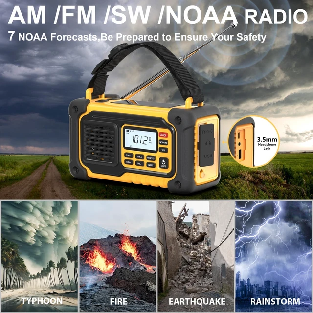 Alt view image 2 of 7 - Emergency Weather Radio,10000mAh NOAA Hand Crank Bluetooth Speaker Radio,Portable AM FM Shortwave Radio with Large Capacity, USB/Solar/Crank Charge,Battery Operated, SOS Alarm & Flashlight (Yellow)