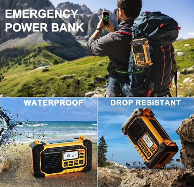 Alt view image 4 of 7 - Emergency Weather Radio,10000mAh NOAA Hand Crank Bluetooth Speaker Radio,Portable AM FM Shortwave Radio with Large Capacity, USB/Solar/Crank Charge,Battery Operated, SOS Alarm & Flashlight (Yellow)