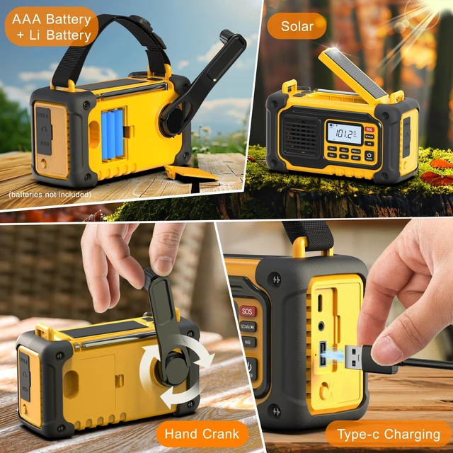 Alt view image 6 of 7 - Emergency Weather Radio,10000mAh NOAA Hand Crank Bluetooth Speaker Radio,Portable AM FM Shortwave Radio with Large Capacity, USB/Solar/Crank Charge,Battery Operated, SOS Alarm & Flashlight (Yellow)