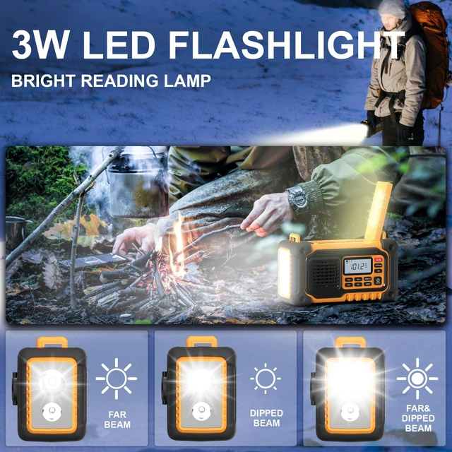 Alt view image 7 of 7 - Emergency Weather Radio,10000mAh NOAA Hand Crank Bluetooth Speaker Radio,Portable AM FM Shortwave Radio with Large Capacity, USB/Solar/Crank Charge,Battery Operated, SOS Alarm & Flashlight (Yellow)