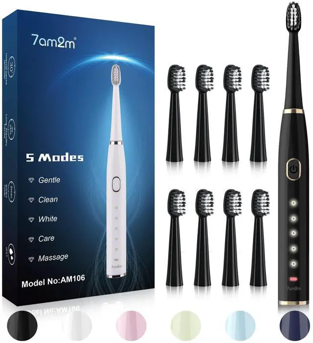 Main image of Sonic Electric Toothbrush for Adults and Kids High Power Rechargeable | 8 Brush Heads,5 Adjustable Modes, Built-in 2-Minute Smart Timer,4 Hours Fast Charge for 30 Days(Black)