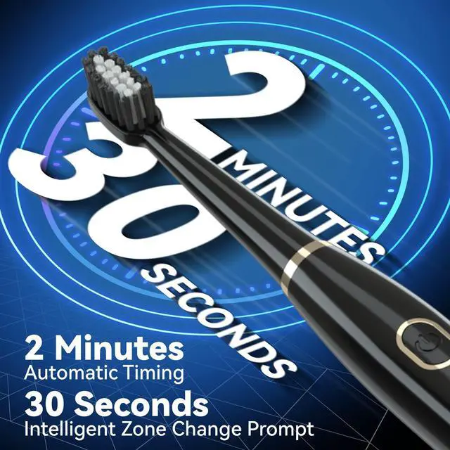 Alt view image 4 of 7 - Sonic Electric Toothbrush for Adults and Kids High Power Rechargeable | 8 Brush Heads,5 Adjustable Modes, Built-in 2-Minute Smart Timer,4 Hours Fast Charge for 30 Days(Black)