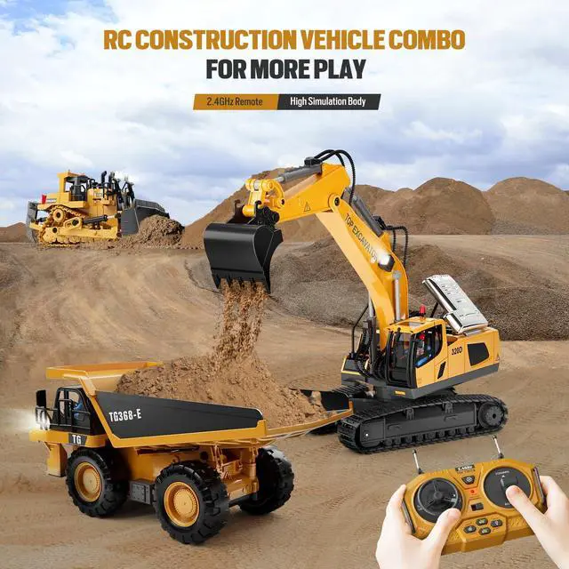 Alt view image 5 of 7 - Remote Control Excavator Toy for Boys | 11-Channel Metal Construction Truck with Lights, 2×1200mAh Batteries, 120-Min Playtime | RC Excavator Toys for Kids Ages 3-12, STEM Gift for Birthday