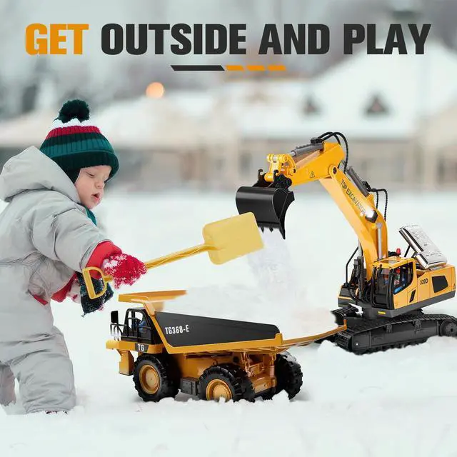 Alt view image 6 of 7 - Remote Control Excavator Toy for Boys | 11-Channel Metal Construction Truck with Lights, 2×1200mAh Batteries, 120-Min Playtime | RC Excavator Toys for Kids Ages 3-12, STEM Gift for Birthday