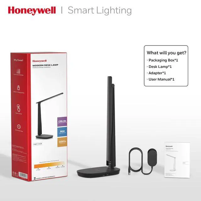 Alt view image 7 of 7 - HWT-H2 LED Desk Lamp, Eye-Caring Full Spectrum, USB Charging | CRI94 Full Spectrum Eye-Caring Light, Low Blue Light, 4 Color Modes, USB-A & USB-C Charging, Foldable Touch Control