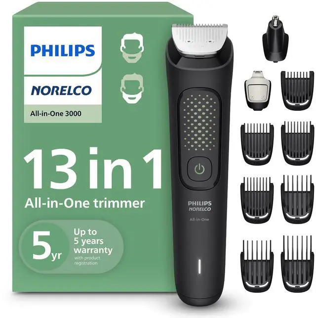 Main image of Philips All-in-One 3000 Series 13 in 1 Trimmer for Men, Beard Trimmer & Head Hair Clipper, Full Metal Self-Sharpening Blades & 8 Length Settings, MG3939/50