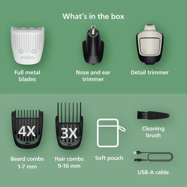 Alt view image 3 of 7 - Philips All-in-One 3000 Series 13 in 1 Trimmer for Men, Beard Trimmer & Head Hair Clipper, Full Metal Self-Sharpening Blades & 8 Length Settings, MG3939/50