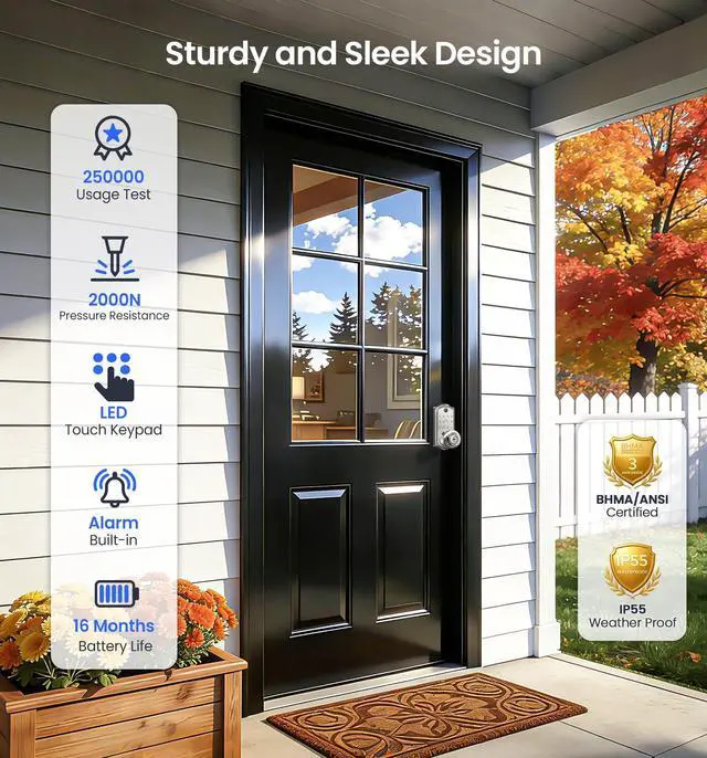 Alt view image 5 of 7 - VE018 Smart Knob Handle Lock - Fingerprint, App Control, Keyless Entry for Front Door and Bedroom, Electronic Digital Keypad, Auto Lock, Remote Access Sharing, IP55 Weatherproof, Satin Nickel