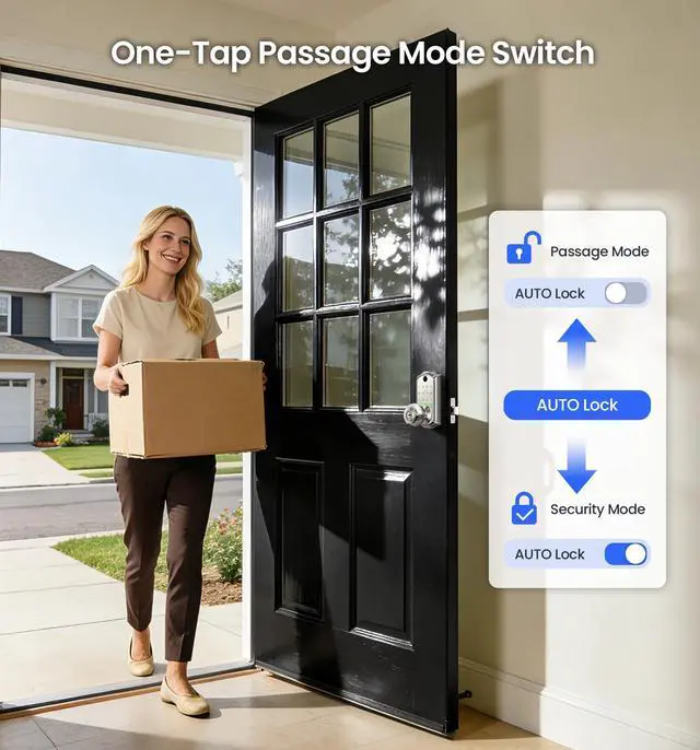 Alt view image 7 of 7 - VE018 Smart Knob Handle Lock - Fingerprint, App Control, Keyless Entry for Front Door and Bedroom, Electronic Digital Keypad, Auto Lock, Remote Access Sharing, IP55 Weatherproof, Satin Nickel