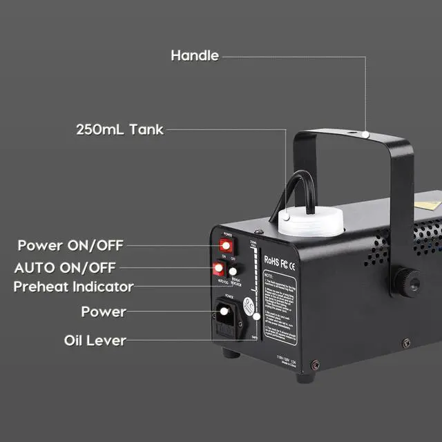 Alt view image 5 of 7 - Fog Machine 500W Mini Smoke machine with Wireless Remote Control and Auto Mode Portable for Parties,Outdoor,Halloween,Wedding,Stage,Effect,indoor,Disco and Disinfection 2000CFM,Fuse Protection