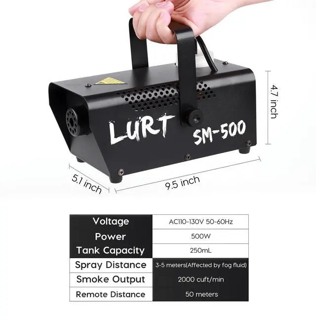 Alt view image 6 of 7 - Fog Machine 500W Mini Smoke machine with Wireless Remote Control and Auto Mode Portable for Parties,Outdoor,Halloween,Wedding,Stage,Effect,indoor,Disco and Disinfection 2000CFM,Fuse Protection