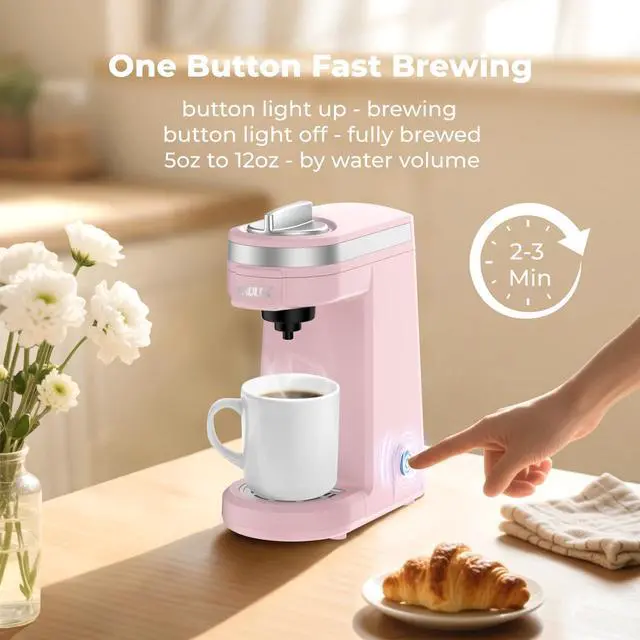 Alt view image 5 of 7 - Mini Coffee Maker for K Capsule, Single Serve Coffee Maker for One Cup Americano, Lightweight Pod Coffee Machine, Dusty Rose