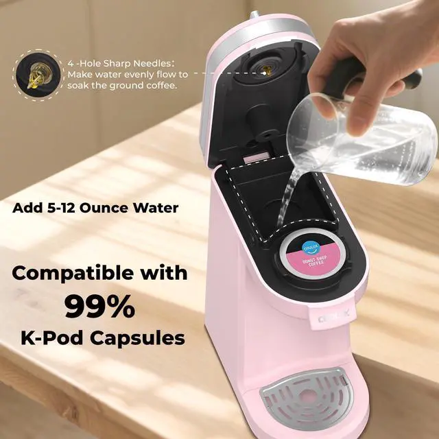 Alt view image 4 of 7 - Mini Coffee Maker for K Capsule, Single Serve Coffee Maker for One Cup Americano, Lightweight Pod Coffee Machine, Dusty Rose