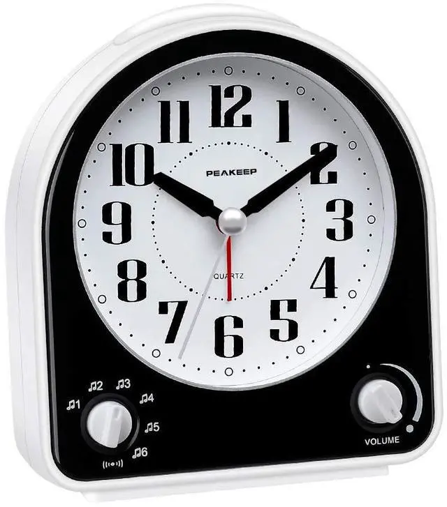 Main image of Analog Alarm Clock Non-Ticking Silent, Optional 7 Wake-up Sounds with Volume Control, Nightlight and Snooze, AA Battery Operated (Black)