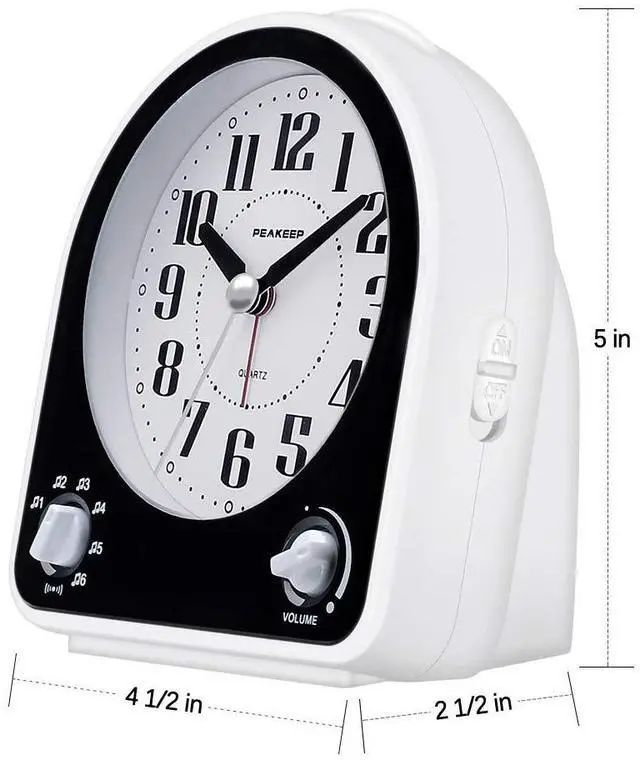 Alt view image 6 of 6 - Analog Alarm Clock Non-Ticking Silent, Optional 7 Wake-up Sounds with Volume Control, Nightlight and Snooze, AA Battery Operated (Black)