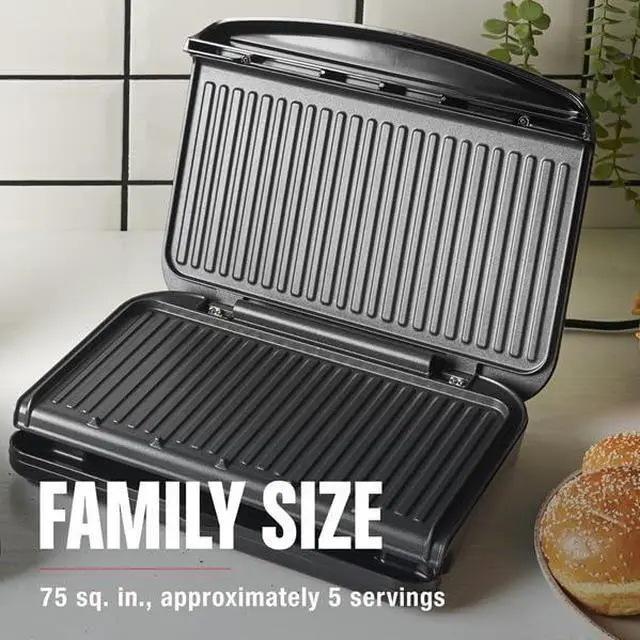 Alt view image 3 of 7 - Family-Size Grill & Panini Press, Nonstick Ceramic Coating, Fat-Removing Slope, Adjustable Angle, Indoor/Outdoor Use