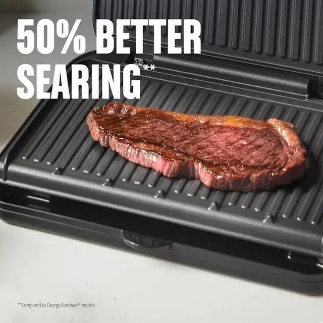 Alt view image 5 of 7 - Family-Size Grill & Panini Press, Nonstick Ceramic Coating, Fat-Removing Slope, Adjustable Angle, Indoor/Outdoor Use
